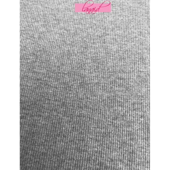 Halston Off-The-Shoulder V-Neck Short Sleeve Ribbed Stretchy Heathered Grey Top - Picture 3 of 6